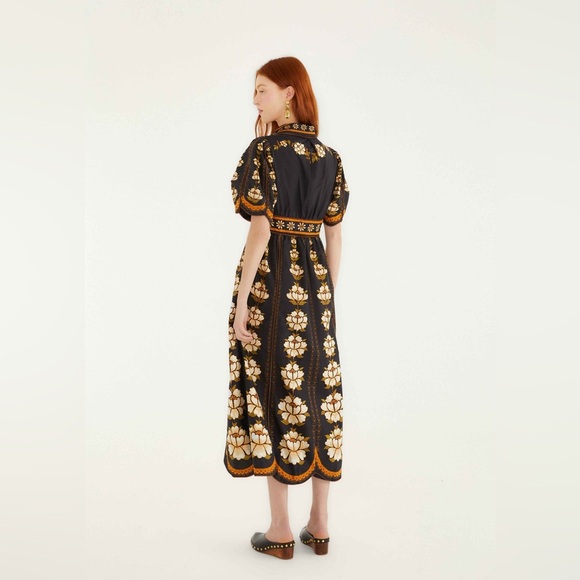 Farm Rio: Black Bold Flowers Organic Cotton Midi Dress - Picture 2 of 13